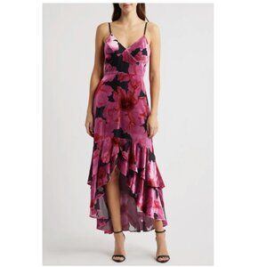 New! Hutch Royce Floral Ruffle High-Low Velvet Burnout Dress Women's Size 6